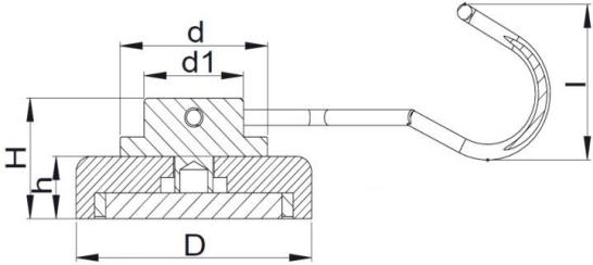 Swivel Magnetic Hook Line Drawing